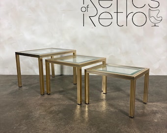 Pierre Vandel Brass Glass Set Of Three Nest Of Tables Mid Century Vintage Retro MCM