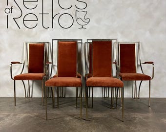 Six Italian Renato Zevi Orange Brass Dining Chairs 1970s Mid Century Vintage Retro MCM