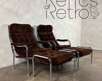 Pair Of Bo Eigert Stalbo Armchairs With Footstools Mid Century Vintage Retro MCM