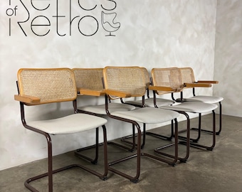 Six Brown Cesca Cane Rattan Marcel Breuer Dining Chairs Mid Century Vintage Retro MCM
