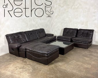 UBU Five Seater Dark Brown Black Modular Sofa/Chairs Lounge Suite Corner Mid Century Vintage Retro MCM