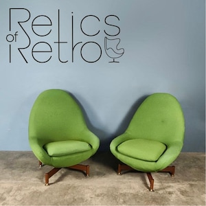 Pair of Vintage Greaves and Thomas Egg Swivel Chairs Green Velvet
