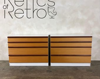 Chest Of Drawers White & Teak Mid Century Vintage Retro MCM