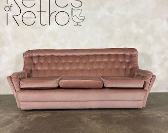 Mid Century Three Seater Sofa Blush Pink Vintage Retro MCM