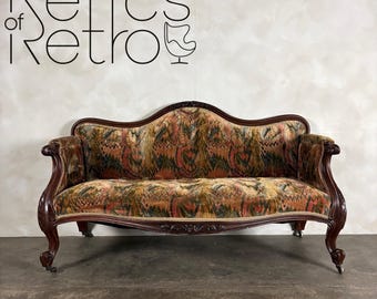 Antique Flamestitch Walnut Mahogany Canapé Three Seater Sofa Louis Style Victorian