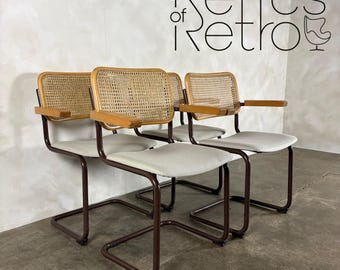 Four Brown Cesca Cane Rattan Marcel Breuer Dining Chairs Mid Century Vintage Retro MCM