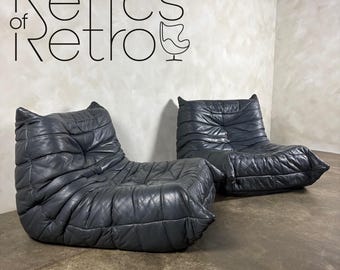 Togo Lounge Chair Michel Ducaroy Ligne Roset Grey Leather Mid Century Vintage Retro MCM