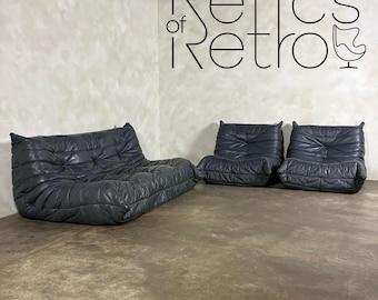 Togo Sofa Set Michel Ducaroy Ligne Roset Grey Leather Mid Century Vintage Retro MCM