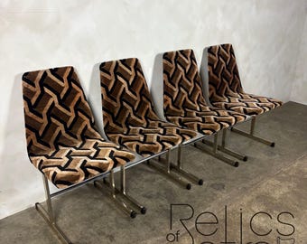 Four Mid Century Pieff Lisse Chrome Geometric Dining Chairs Vintage Retro MCM