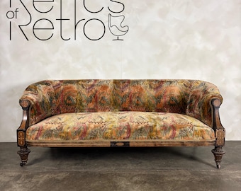 Antique Flamestitch Chesterfield Style Walnut Mahogany Three Seater Sofa Victorian