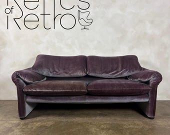 Maralunga Purple Blue Two Seater Sofa By Vico Magistretti For Cassina 1979 Mid Century Vintage Retro MCM