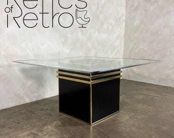 Italian Renato Zevi Dining Table Black Brass Glass Mid Century Vintage Retro MCM