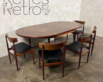 1960s G Plan Danish Range Extending Teak Dining Table & Five Dining Chairs By Ib Kofod-Larsen Mid Century Vintage Retro MCM