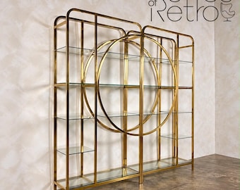 Pair Of Large Brass & Glass Milo Baughman Art Deco Etagerès Shelves Mid Century Vintage Retro MCM
