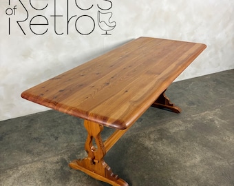 Pine Brutalist Dining Table Confectionery Kitchen Trestle Mid Century Vintage Retro MCM