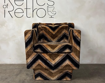 Milo Baughman Style Lounge Chair Jack Lenor Larsen Style Fabric Mid Century Vintage Retro MCM