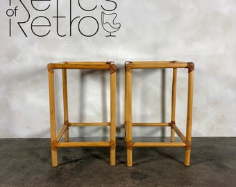Pair Of Bamboo Bedside/Side Tables Mid Century Vintage Retro MCM