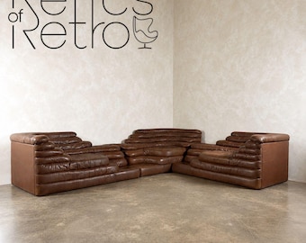 Three De Sede DS-1025 Terrazza Brown Leather Modular Sofas Mid Century Vintage Retro MCM