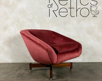 Greaves & Thomas Pink Swivel Teak Lounge Chair Mid Century Vintage Retro MCM