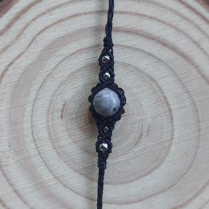 Macrame Bracelet with Natural Stone, Black, Lucky and Protection Bracelets, Adjustable Mineral Amulet.