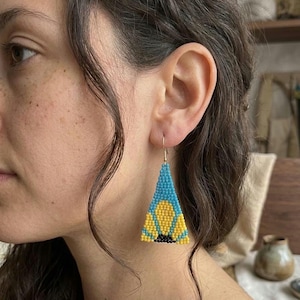 Pendientes de Flor de Mostacillas, Aretes Largos ,Pendientes de Cuentas Boho Chic, Regalo Hecho a Mano para Ella
