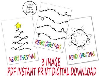 3 PDF DIY Christmas Fingerprint Art Gift Craft Kids Handprint Lights Holiday Keepsake Preschool Activity Kids Baby Toddler Day care download
