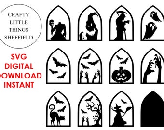 Halloween Spooky House Door Décor Wooden Hanger Haunted Cat Pumpkin Witch Ghosh Zombie Goole Bat Headless Reaper Outline Silhouette SVG