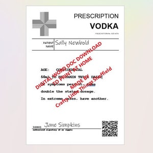 Etichetta per bottiglia di vino con prescrizione medica personalizzata con scherzo digitale scaricabile da Word - Vino rosso, bianco, rosa, prosecco e champagne - Regalo di compleanno