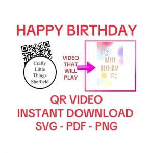 Vídeo QR de FELIZ CUMPLEAÑOS con imágenes, código de tarjeta de citas de broma divertidas y escaneables de moda, descarga instantánea svg pdf png (fotos y videos para más detalles)