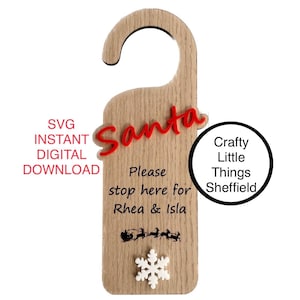 svg Santa Stop Here Laser Cut File Sign Message To Door Knob Hanger Digital Files Christmas Cut File XTool Glowforge Cricuit lightburn #
