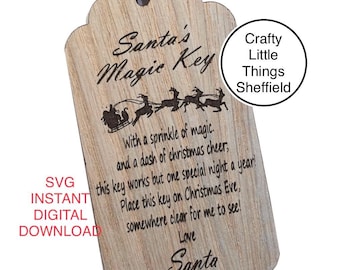 svg Santa Magic Key Christmas Ornament Door Hanger Eve Box Filler Digital Files Laser XTool Glowforge Cricuit lightburn
