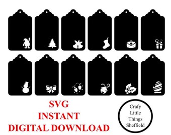 Etichette regalo natalizie in formato SVG, modello per decorazioni (download digitale)