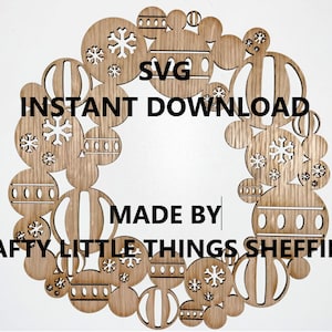 Svg digitaal downloadbestand houten krans knippen graveren kerstversiering plaquette ornament decoratie XTool Glowforge Cricuit lightburn