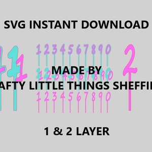 SVG DIGITALE taart topper nummer 0 1 2 3 4 5 6 7 8 9 één & twee lagen met stok 3D-snijbestand Meerdere lagen Verjaardag Thema Feest Laser