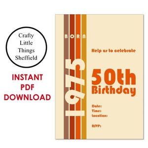 PDF Born in 1975 50th Birthday Party Invite Instant digital download Retro invitation