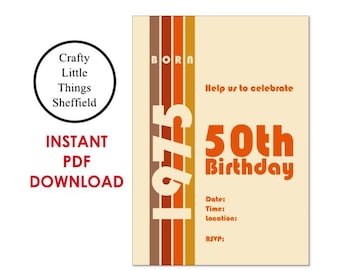 PDF Born in 1975 50th Birthday Party Invite Instant digital download Retro invitation