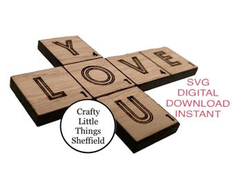 SVG Scrabble Tile Template Cutting File laser cut XTool Glowforge Cricuit lightburn download Perfect Family Sign Creator A-Z Individual