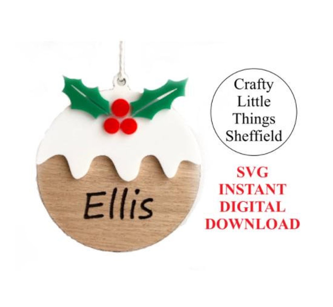 SVG Christmas Pudding Tag Digital Download Tree Ornament Laser Cut File ...