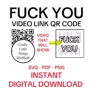 Vídeo QR FUCK YOU con imágenes. Tarjeta de código de citas de broma divertidas y escaneables de moda. Descarga instantánea svg pdf png de fotos y videos para obtener más detalles.