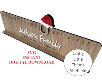 SVG DIGITAL personalized family christmas countdown calendar sliding Santa hat advent Download file XTool Glowforge Cricuit lightburn