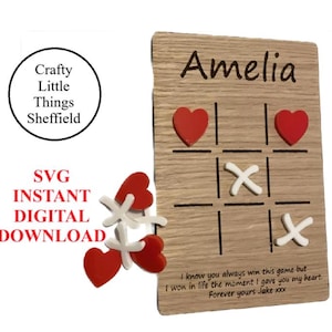 SVG Tic Tac Toe Hearts Kisses Game DIY Craft Kit Laser Cut Template Kids Adults Christmas Birthday Easter File XTool Glowforge lightburn