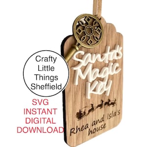svg Weihnachtsmann Magic Key Weihnachtsverzierung Türhänger Personalisierter Name Eve Box Filler Digitale Dateien Laser XTool Glowforge Cricuit lightburn