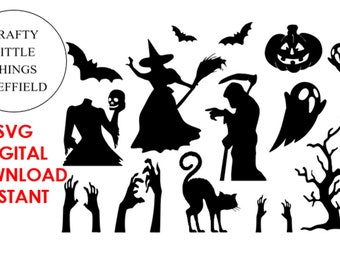 Halloween SVG Bundle Fall Autumn Ghost Witch Pumpkin Bat Cat Tree Zombie hands Cut File Cricut Silhouette