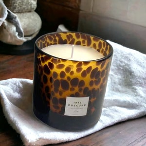 Iris Obscure - Tortoiseshell Luxury Scented Candle Soy Wax 9oz Tortoiseshell Handblown Glass - Refillable - ecofriendly