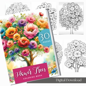 Flower Coloring Book | Printable Pdf | Grayscale Coloring | Adults Kids Coloring Pages | Instant Download | Beautiful Flowers Coloring Page