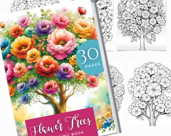 Flower Coloring Book | Printable Pdf | Grayscale Coloring | Adults Kids Coloring Pages | Instant Download | Beautiful Flowers Coloring Page