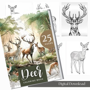Coloring Books For Procreate | Grayscale Coloring Page | Woodland Animals Coloring Book | Deer Printable Pdf | Safari Animals Coloring Book