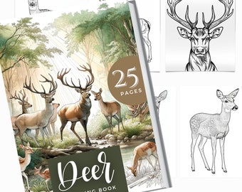 Coloring Books For Procreate | Grayscale Coloring Page | Woodland Animals Coloring Book | Deer Printable Pdf | Safari Animals Coloring Book