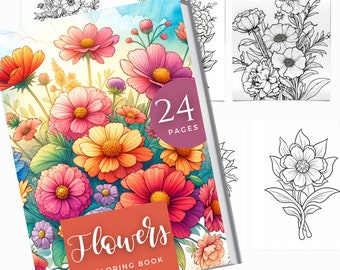 Adult Coloring Pages | Botanical Floral Plant Coloring Pages | Flower Coloring Book | Adults And Kids Colouring Books | Grayscale Coloring
