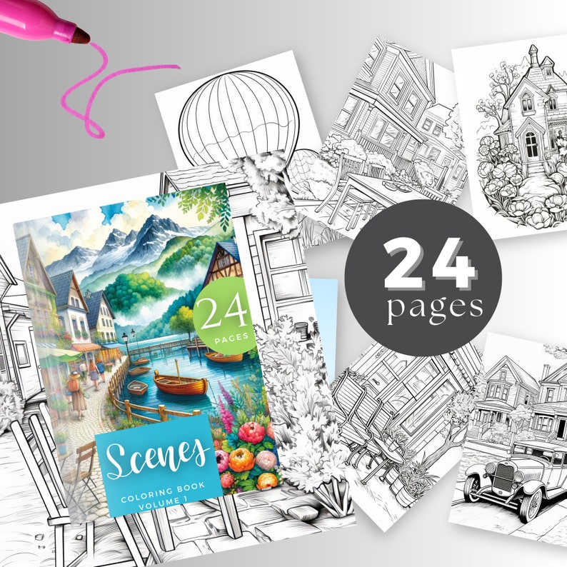 Digital Adult Coloring Book Procreate Cozy Coloring Books for Adults Open House Scenes Coloring ...